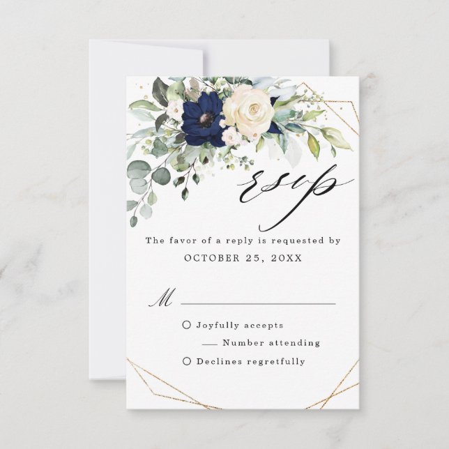 Cartons Réponse Marine Blush Floral Greenery Mariage géométrique (Devant)