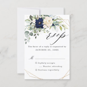 Cartons Réponse Marine Blush Floral Greenery Mariage géométrique