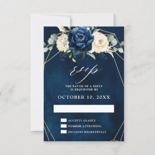 Cartons Réponse Marine Gold White Champagne Ivory Mariage géométri