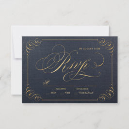 Cartons Réponse Marine or élégante calligraphie vintage mariage RS
