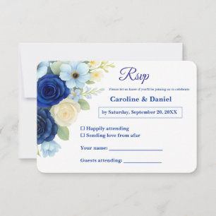 Cartons Réponse Marine Royal Bue Mariage Aquarelle couleur ivoire