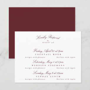 Cartons Réponse Maroon Burgundy Elegant Calligraphy multi-événemen