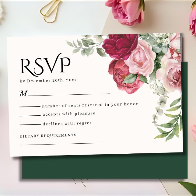 Cartons Réponse Marsala de Bourgogne et Mariage floral rose (Créateur téléchargé)