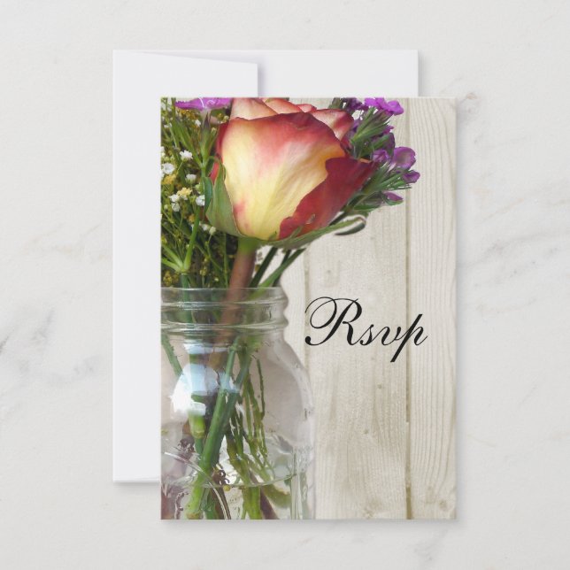 Cartons Réponse Mason Jar avec Rose et Fleur sauvage (Devant)
