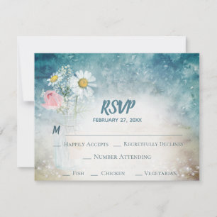 Cartons Réponse *~* Mason Jar Floral Rustique Mariage d'aquarelle
