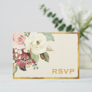 Cartons Réponse Mauve Florals rose Luxe Gold Edge Mariage