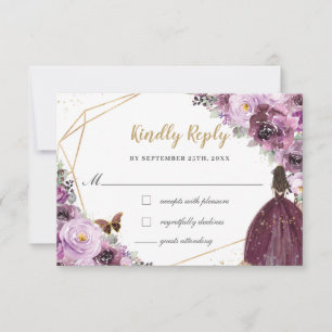 Cartons Réponse Mauve Plum violet Floral Quinceañera Princesse RSV