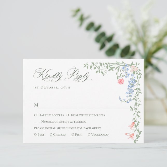 Cartons Réponse Meadow Pastel Français Rose Floral Mariage (Debout devant)