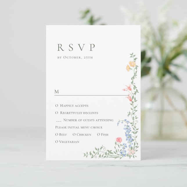Cartons Réponse Meadow Pastel Français Rose Floral Mariage (Debout devant)