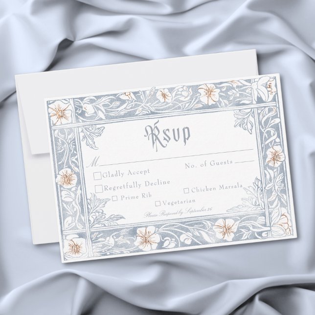 Cartons Réponse Medieval Fantasy Frame Blue Gold Etching Wedding (Medieval Fantasy Frame Blue Gold Etching Wedding RSVP Card)