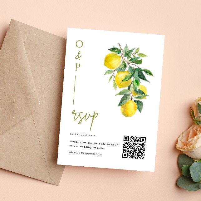 Cartons Réponse Mediterranean Italy Lemon Vibrant Wedding QR Code (Créateur téléchargé)