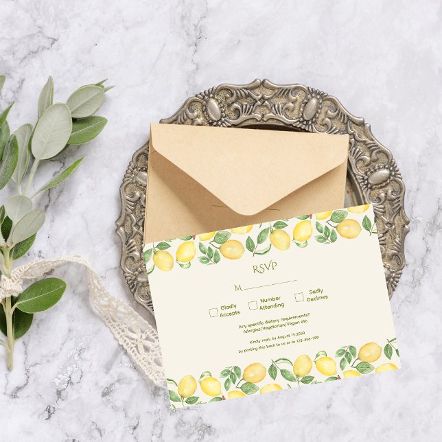 Cartons Réponse Mediterranean Olive Lemon Modern Wedding (Créateur téléchargé)