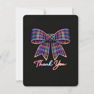 Cartons Réponse Merci Neon Tartan Bow Écosse Motif Lumineux