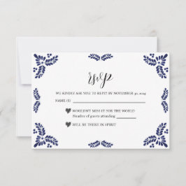 Cartons Réponse Mexican Talavera Black Floral Minimalist Wedding
