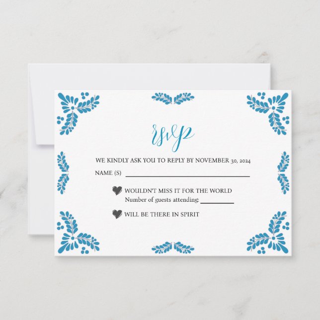 Cartons Réponse Mexican Talavera Turquoise Minimalist Wedding (Devant)