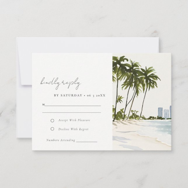 Cartons Réponse Miami Florida Palm Paysage Mariage d'aquarelle (Devant)