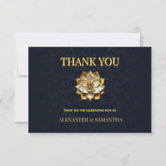 Cartons Réponse Midnight Blue Gold Lotus Wedding Thank You Card
