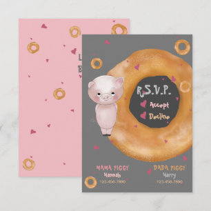 Cartons Réponse Mignonne "NOTRE PETITE PIGGIE"   "Amour & Bagels"