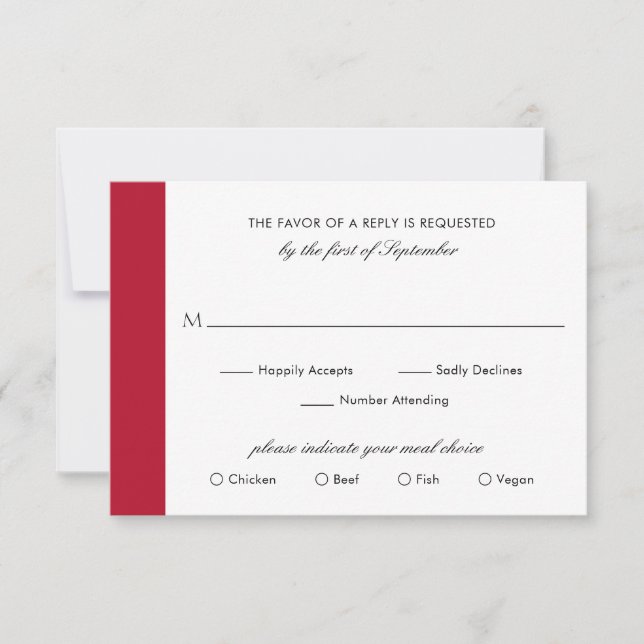 Cartons Réponse Minimal Classic Formal Élégant Noir Rouge Mariage (Devant)