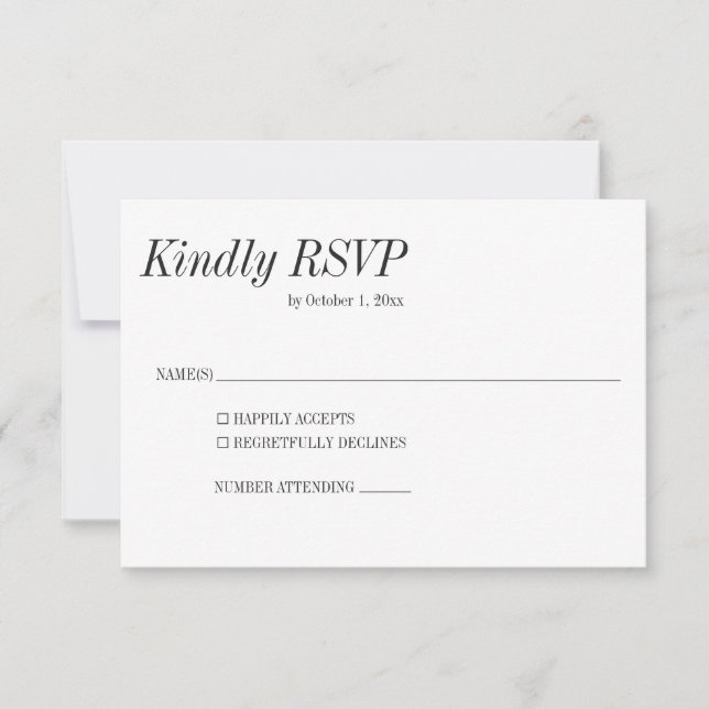 Cartons Réponse Minimal Elegant Black White Serif Classic Wedding (Devant)