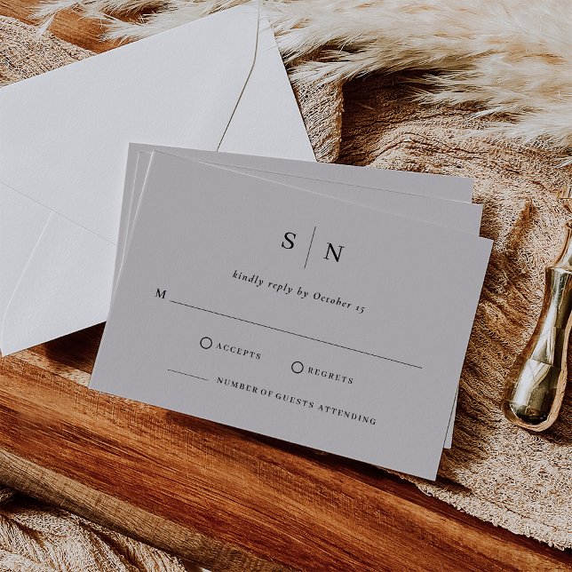 Cartons Réponse Minimal et chic | Gris doux et Mariage noir (Créateur téléchargé)
