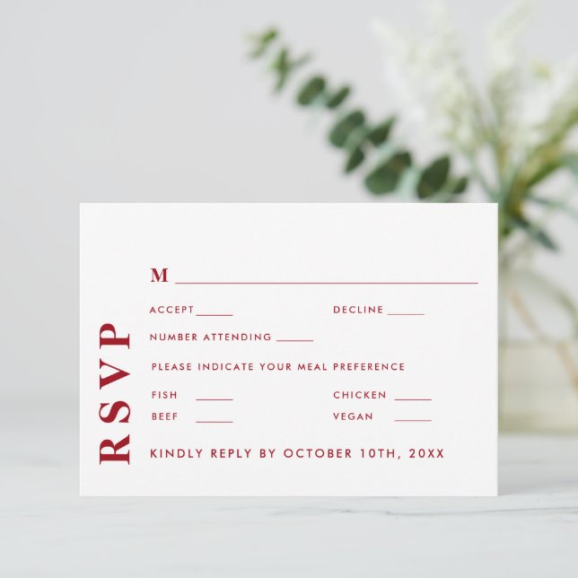 Cartons Réponse Minimal moderne blanc & rouge Mariage élégant (Debout devant)