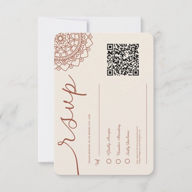 Cartons Réponse Minimal moderne en terre cuite Boho Mandala QR Cod (Devant)