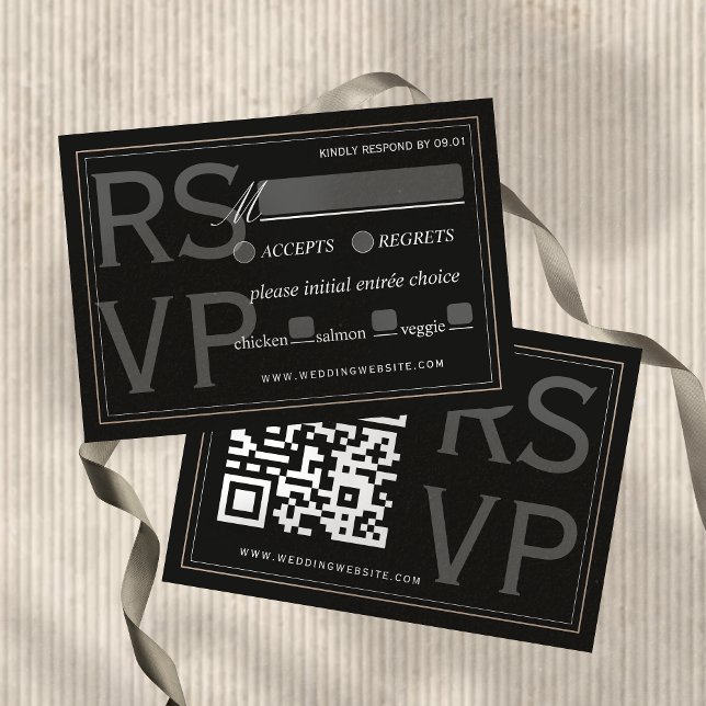 Cartons Réponse Minimalist Black Tie Formal Wedding QR Code (Minimalist Black Tie Formal Wedding QR Code RSVP Card)