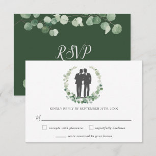 Cartons Réponse Minimaliste Eucalyptus Verdure Wreath Mariage gay 