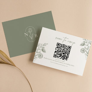 Cartons Réponse Minimaliste Floral Boho Sage vert Mariage QR Code