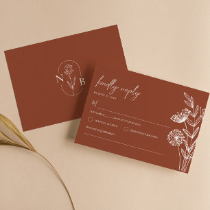 Cartons Réponse Minimaliste Floral Terracotta brûlé Mariage orange