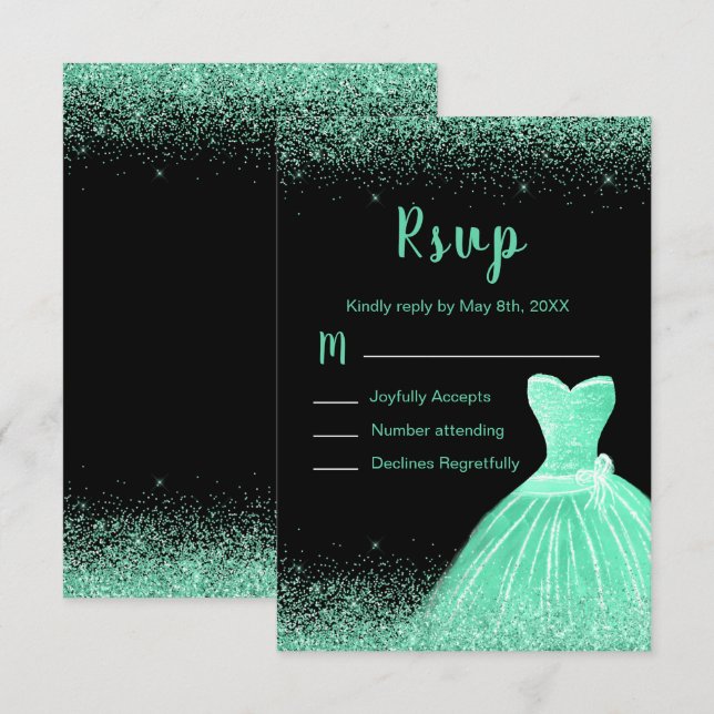 Cartons Réponse Mint Green Dress Faux Glitter Quinceanera (Devant / Derrière)