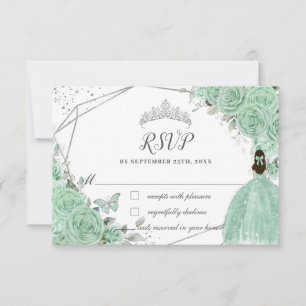 Cartons Réponse Mint Green Floral Princesse Gown Silver Quinceañer