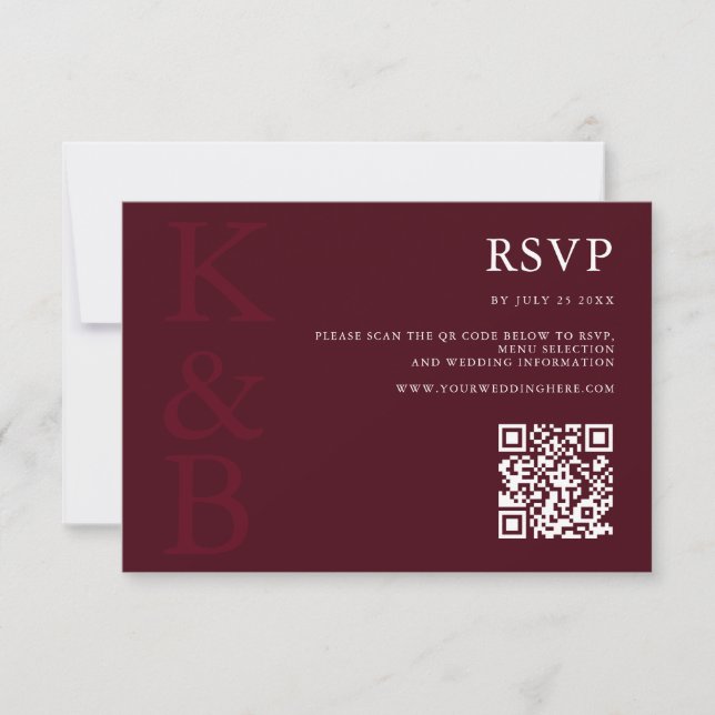 Cartons Réponse Modern Burgundy Monogram Minimalist Wedding (Devant)