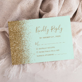 Cartons Réponse Modern Gold Glitter Mint Green Wedding