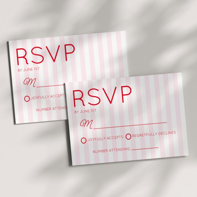 Cartons Réponse Modern Minimal Minimalist Red Pink Stripes Wedding (Créateur téléchargé)