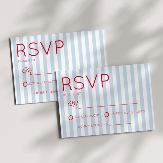 Cartons Réponse Modern Minimalist Coastal Red Blue Stripes Wedding (Créateur téléchargé)