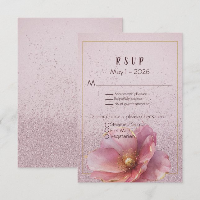 Cartons Réponse Modern Minimalist Pink Gold Wedding  (Devant / Derrière)