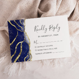 Cartons Réponse Modern Navy Blue Gold Ink Wedding