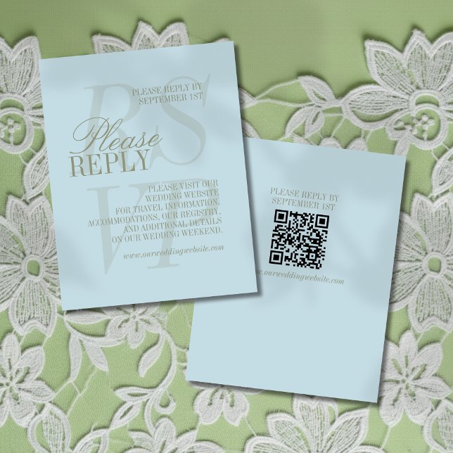 Cartons Réponse Modern Script Citrus blue QR Formal Wedding  (Invite guest to give their response for your big day with this Modern Script Citrus Blue Formal RSVP)