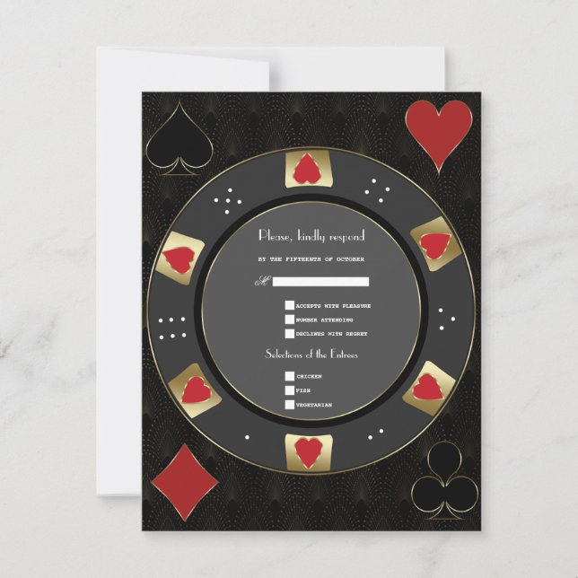 Cartons Réponse Modern Vegas Casino Gold Poker Chip Mariage (Devant)