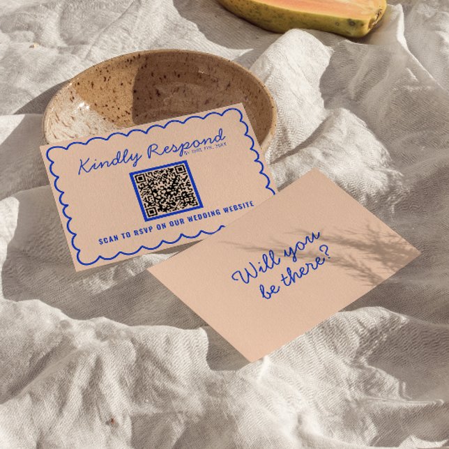 Cartons Réponse Moderne Bleu brillant QR Code Rétro Mariage amusan (Créateur téléchargé)