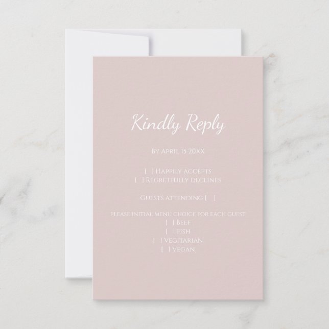 Cartons Réponse Moderne Blush rose simple mariage contemporain (Devant)