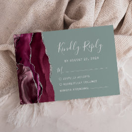 Cartons Réponse Moderne Bourgogne Argent Agate Sage Vert Mariage