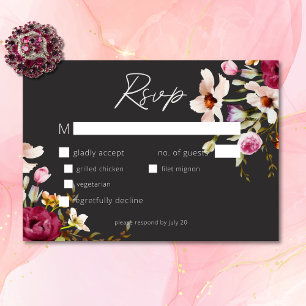 Cartons Réponse Moderne Elégant été prairie floral noir Mariage