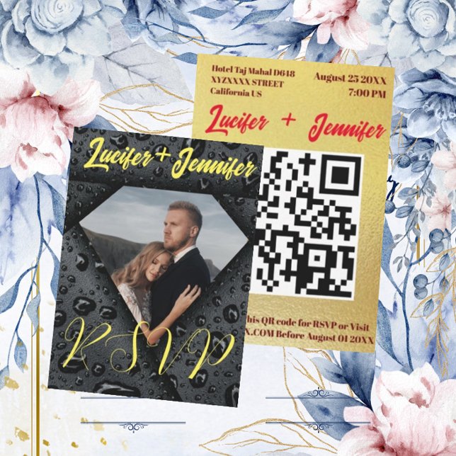 Cartons Réponse Moderne Elegant Golden Damond QR Code Mariage (Créateur téléchargé)