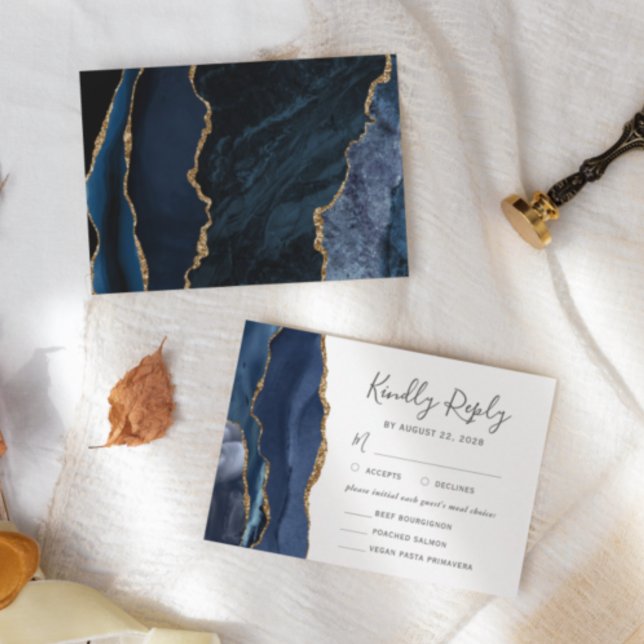 Cartons Réponse Moderne Marine Blue Gold Agate Meilleur choix de r (Créateur téléchargé)