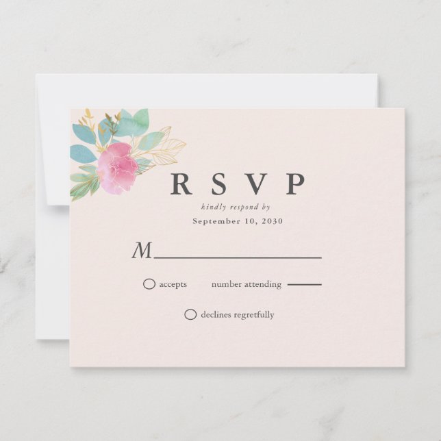 Cartons Réponse Moderne Romantique Floral Blush Rose Or Vert Bleu (Devant)