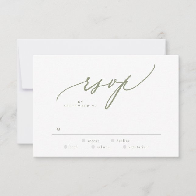Cartons Réponse Moderne Sage Vert Blanc Simple Mariage (Devant)