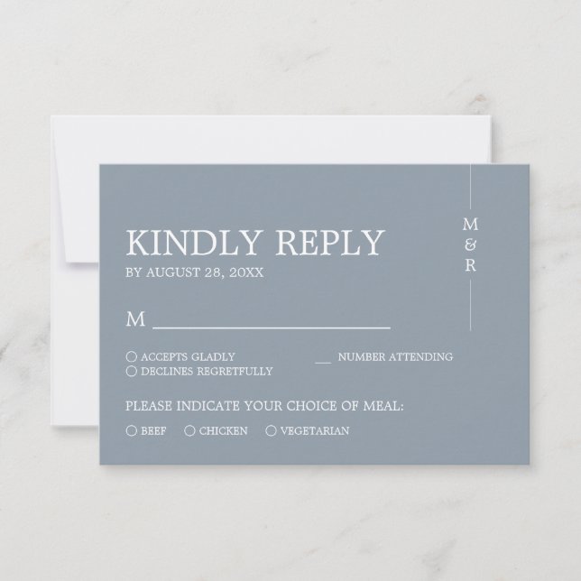 Cartons Réponse Moderne simple Dusty Mariage Monogramme bleu (Devant)